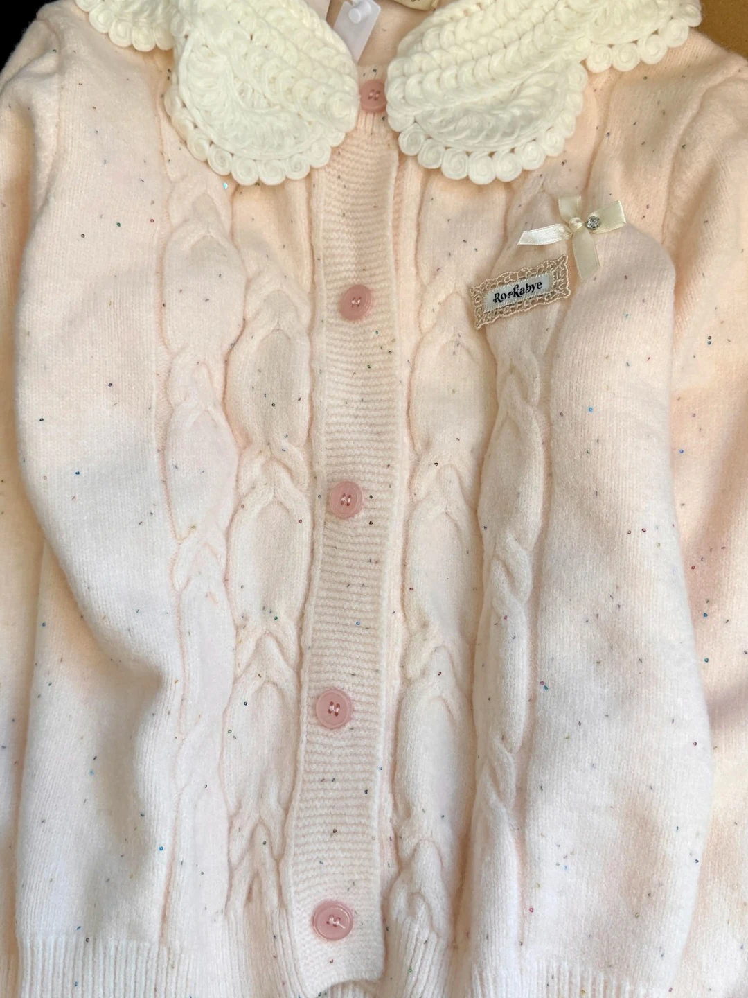 Princess Style Knitted Open Cardigan Women's Spring Autumn Loose Fit Doll Collar Lace Splice Sweater Jacket Versatile Ageless...