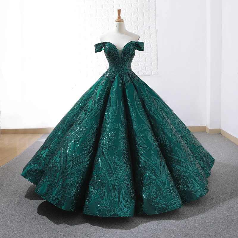 Green Charro Quinceanera Dresses Ball Gown Off The Shoulder Lace Puffy Mexican Sweet 16 Dresses 15 Anos