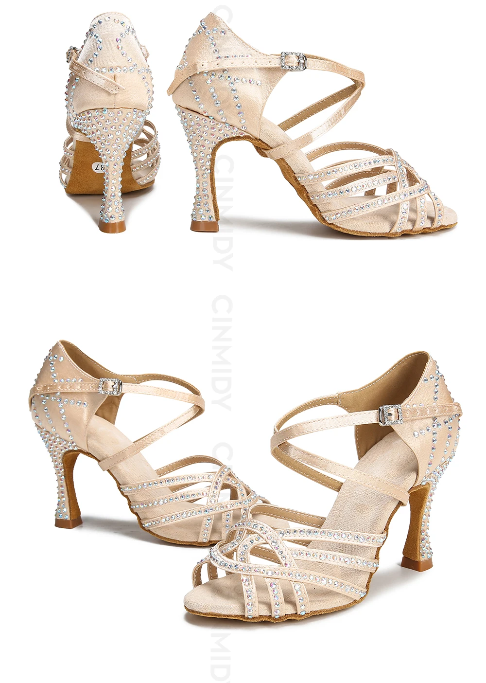 CINMIDY Damen Latein Tanzschuhe mit Strass Tango Ballsaal Tanzschuhe Damen Partyschuhe Hochzeitsschuhe 5CM-10CM – Detail 21