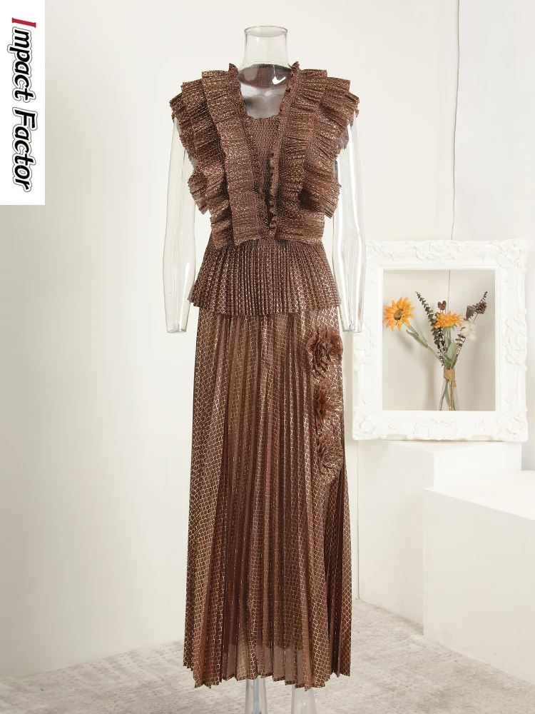 

Miyake Celebrity Elegant Double-Layer Lotus Leaf Edge V-Neck Sleeveless Waist Top + High Waist Skinny Split Split Skirt Set