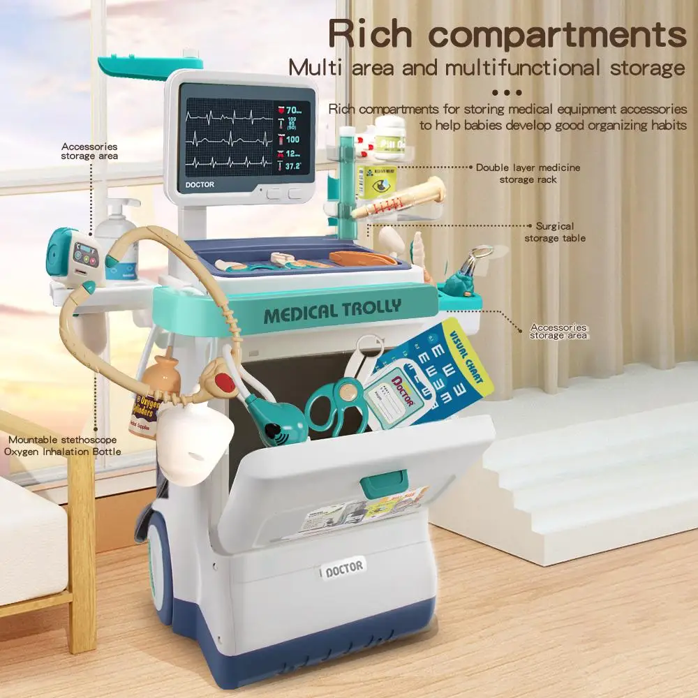 Children's little doctor play toy boys and girls puzzle over family parent-child games measure height wheel push-pull sliding 3