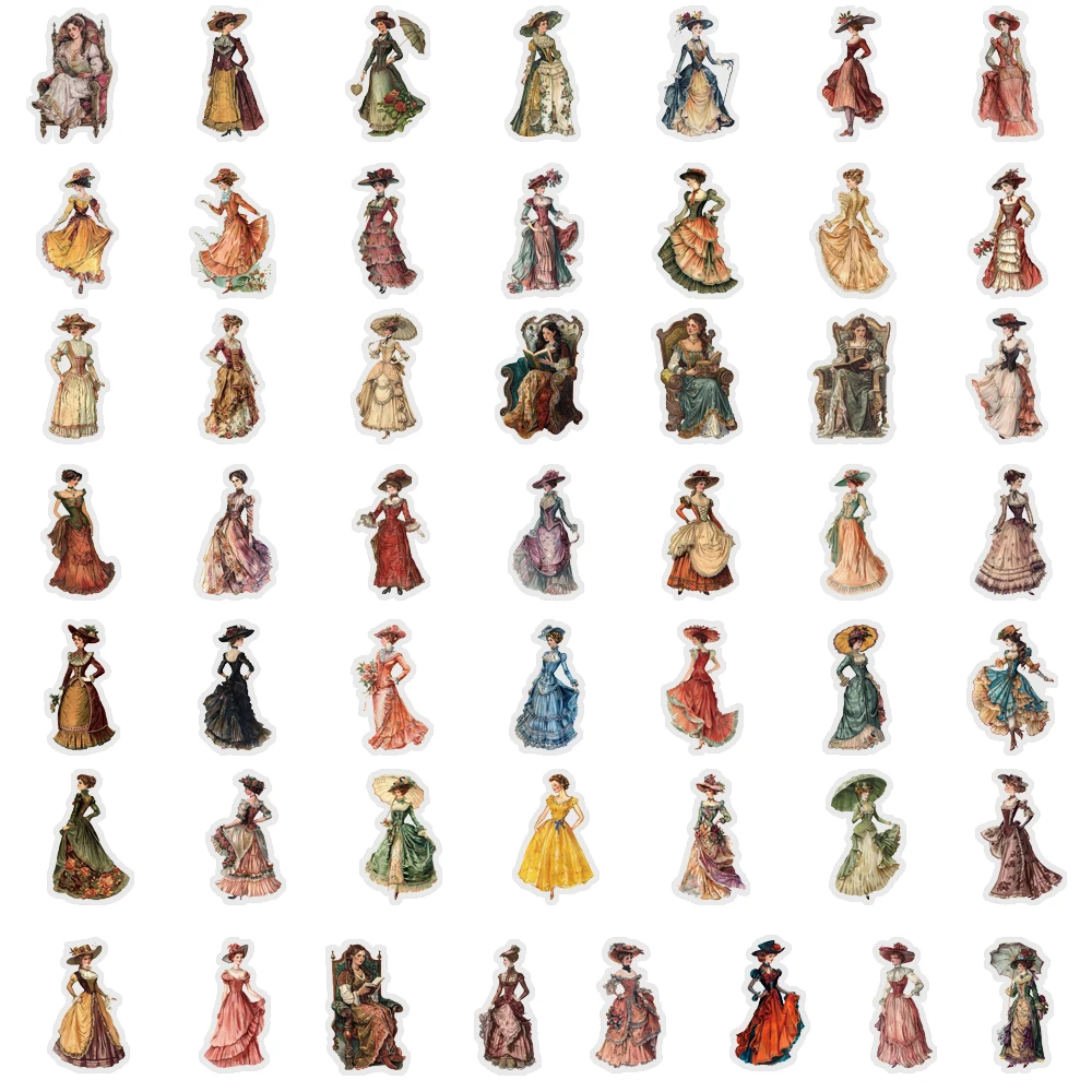 50 pezzi vintage medievale classico socialite PET adesivo arte bella chitarra telefono laptop tazza collezione regalo fai da te decorativo