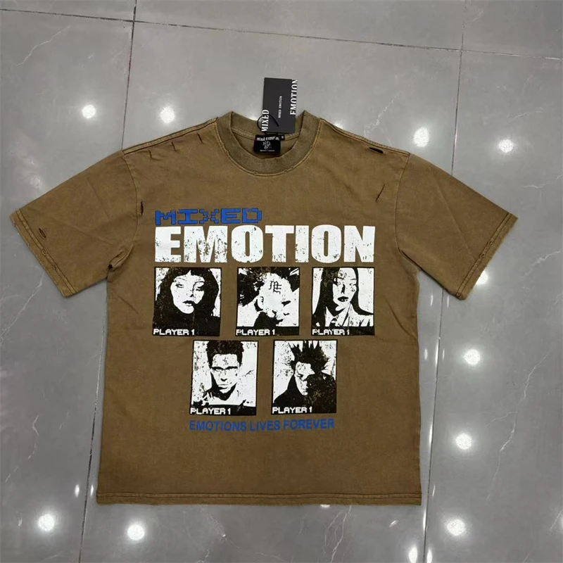 New MIXED-EMOTION Rhinestone Printed Pattern 100% Cotton Men Women T-Shirt Loose Casual Shining Diamond Tees Top