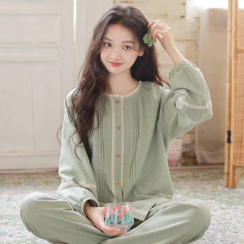 

Forest sweet girl autumn and winter pure cotton brushed velvet pajamas can be worn as casual home clothes two-piece set