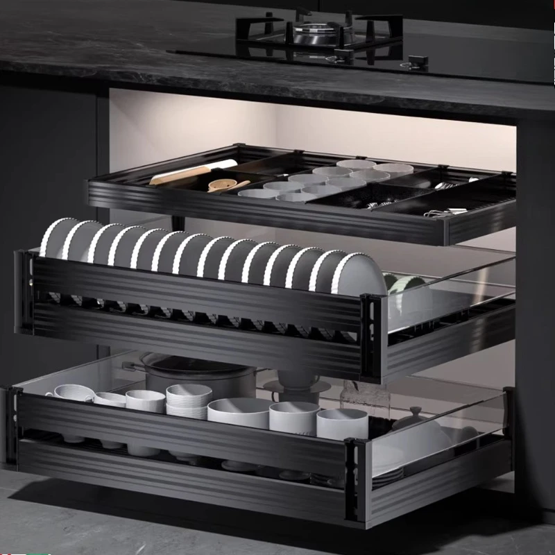 

Kitchen Basket Pot Cabinet Storage Rack Inner Drawer Damping Double Layer Thickening