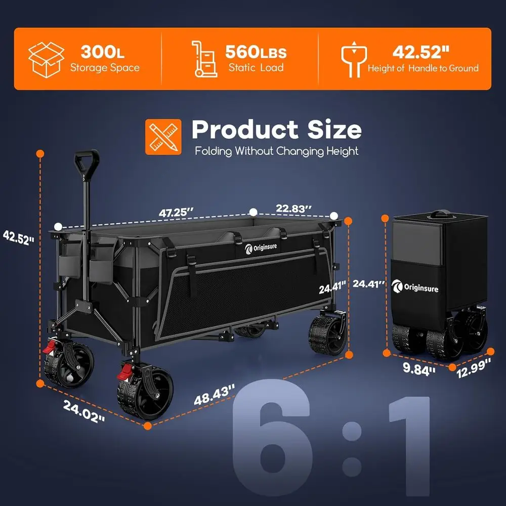 รถเข็นอเนกประสงค์พับได้ รับน้ำหนักได้ 560 ปอนด์ ล้อขนาดใหญ่สำหรับทุกพื้นผิว เหมาะสำหรับชายหาด ซื้อของชำ ตั้งแคมป์ กีฬา - สีเทาและสีดำ