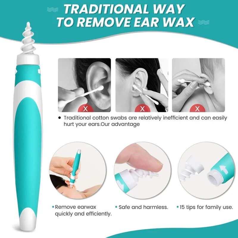 Ear Wax Removal Tool Soft Silicone Spiral Ear Cleaning  16 Replacement Heads Removal Ears Cleaner Plugs Spirals Care ear pick