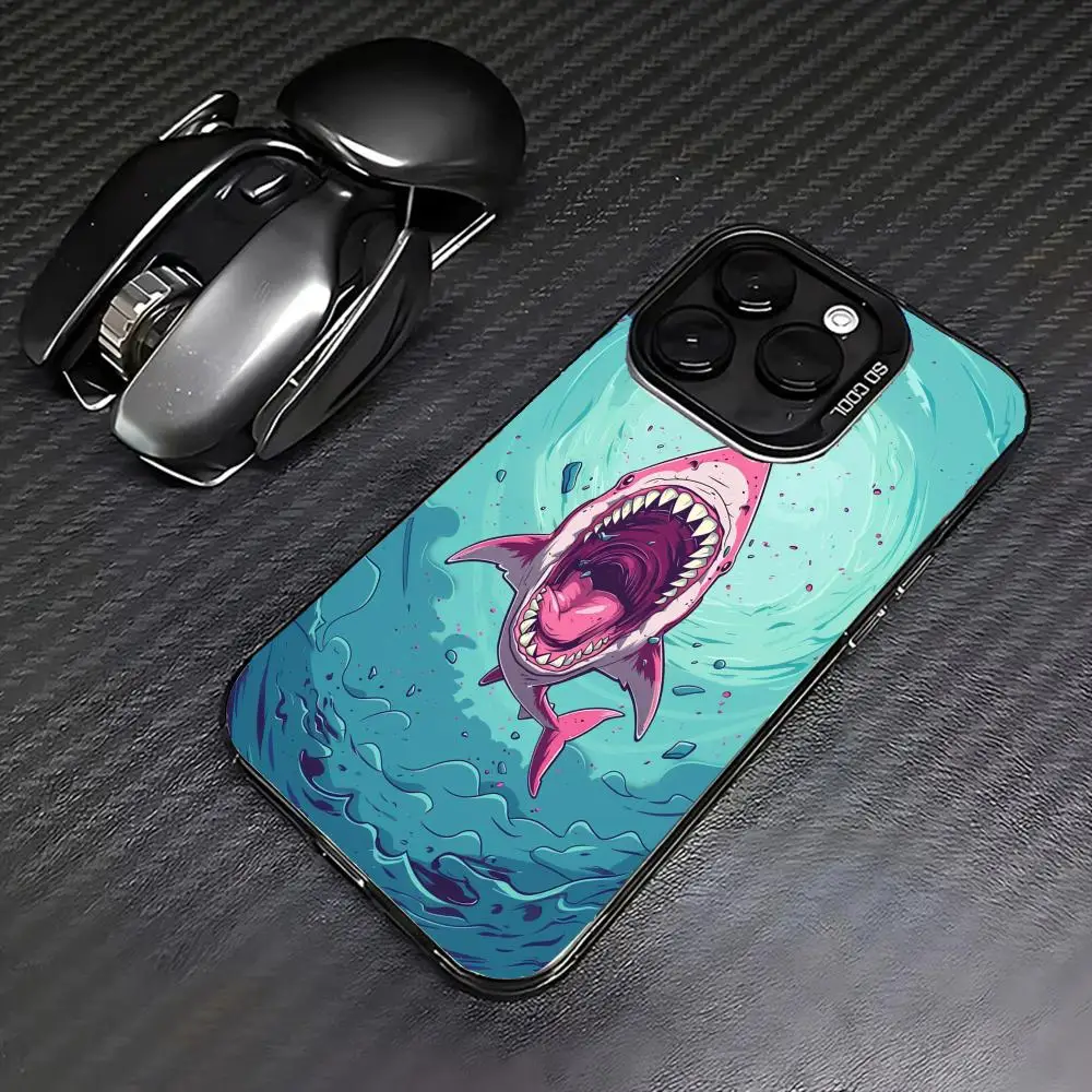 

Pink shark case for iPhone17 16 15 14 13 12 11 Pro/ Max/Plus shock-proof rear cover anti-fingerprint