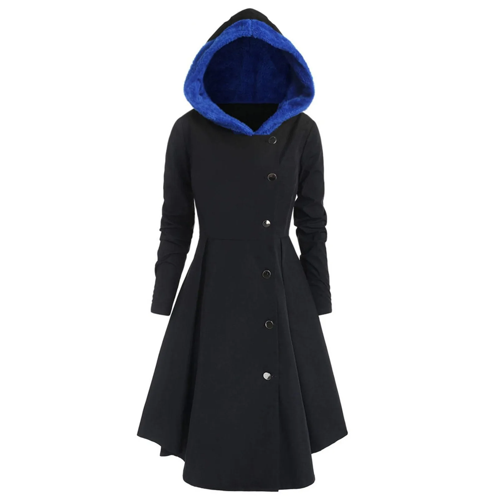 Cappotto taglie forti da donna collo con cappuccio a maniche lunghe cappotto gonna asimmetrica monopetto elegante soprabito Vintage autunno inverno