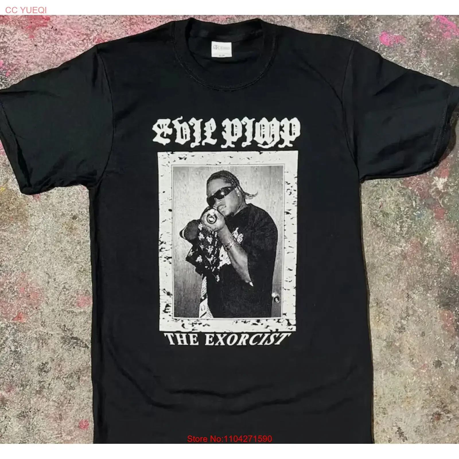 Camiseta Vintage Grunge Y2K de Three 6 Mafia Koopsta Knicca con Estampado de Krucifix, Estilo Pimp Malvado, Lavado Suave, Ligeramente Elástica para Hombre