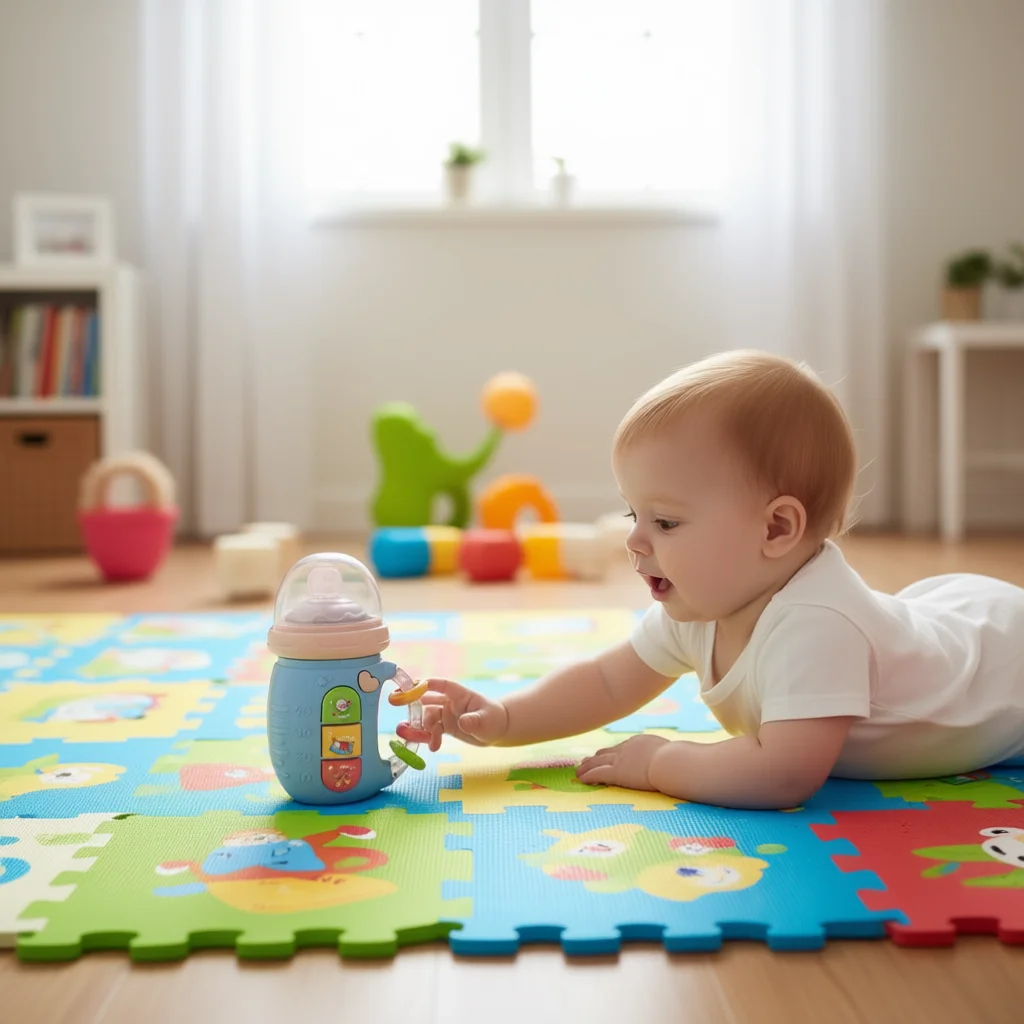 

Musical Light-Up Baby Teether Rattle – Soft Chewable Bottle Toy for Gum Relief, Calming Sensory Development