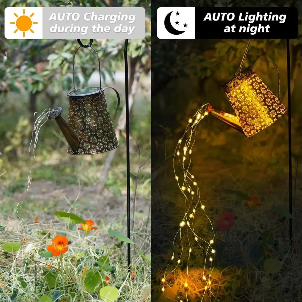 

Dreamy Garden Light Solar Powered Metal Watering Lantern with Led String Lights for Outdoor Garden Decor Hanging for Yard