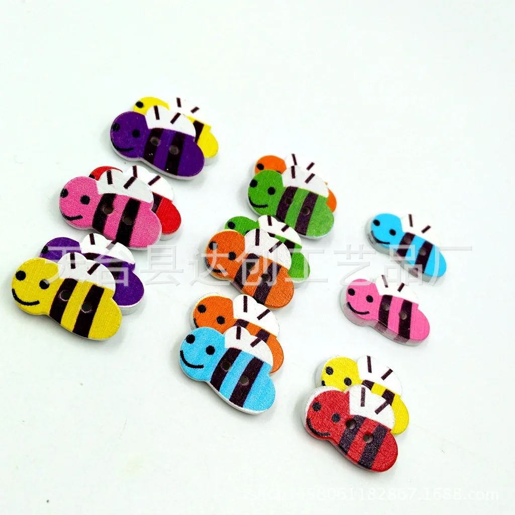 

Cute cartoon colored little bee wood buttons, sewing decorative materials, accessories 100 a pack