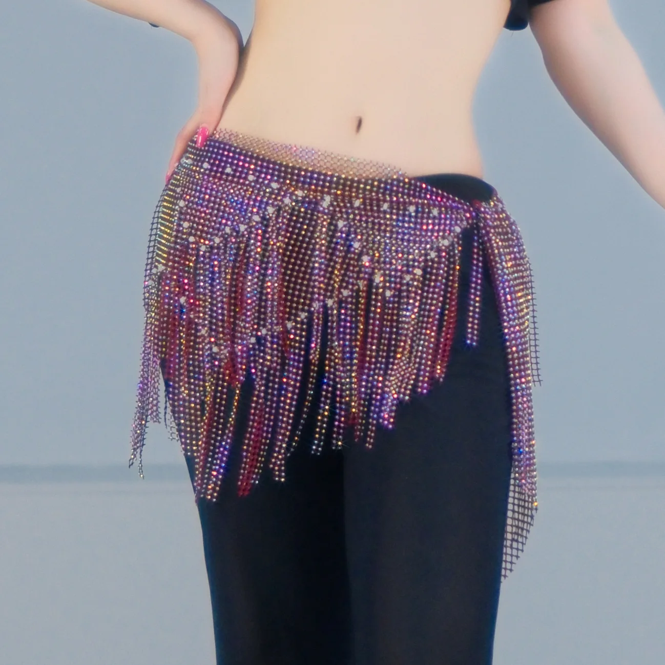 Luci polari Brillanti strass Nappa Sciarpa per fianchi Donna Costumi di danza del ventre Accessori Cintura di danza del ventre