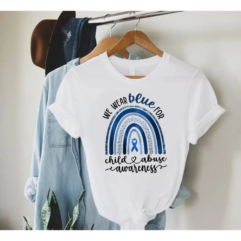 

Радужная футболка с синей лентой для детей Abuse Awareness Wear For Stop The Protect