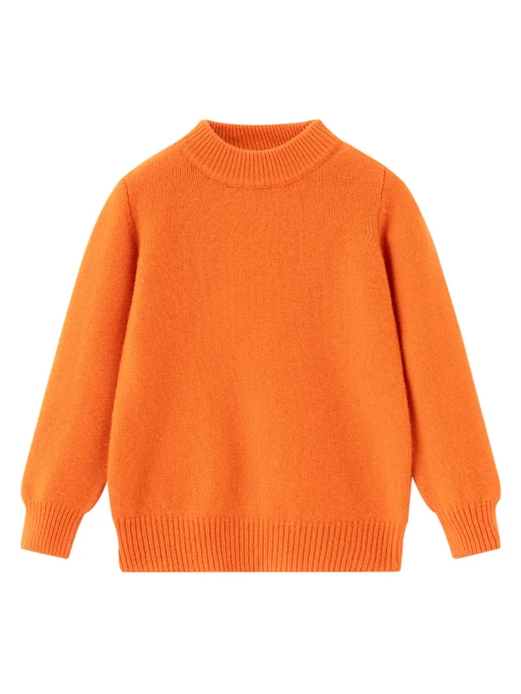 Autumn And Winter New Children's knitwear Pullover Sweater 100% Wool Semi-high Collar Boys Girls Thickened Loose Solid Color Top