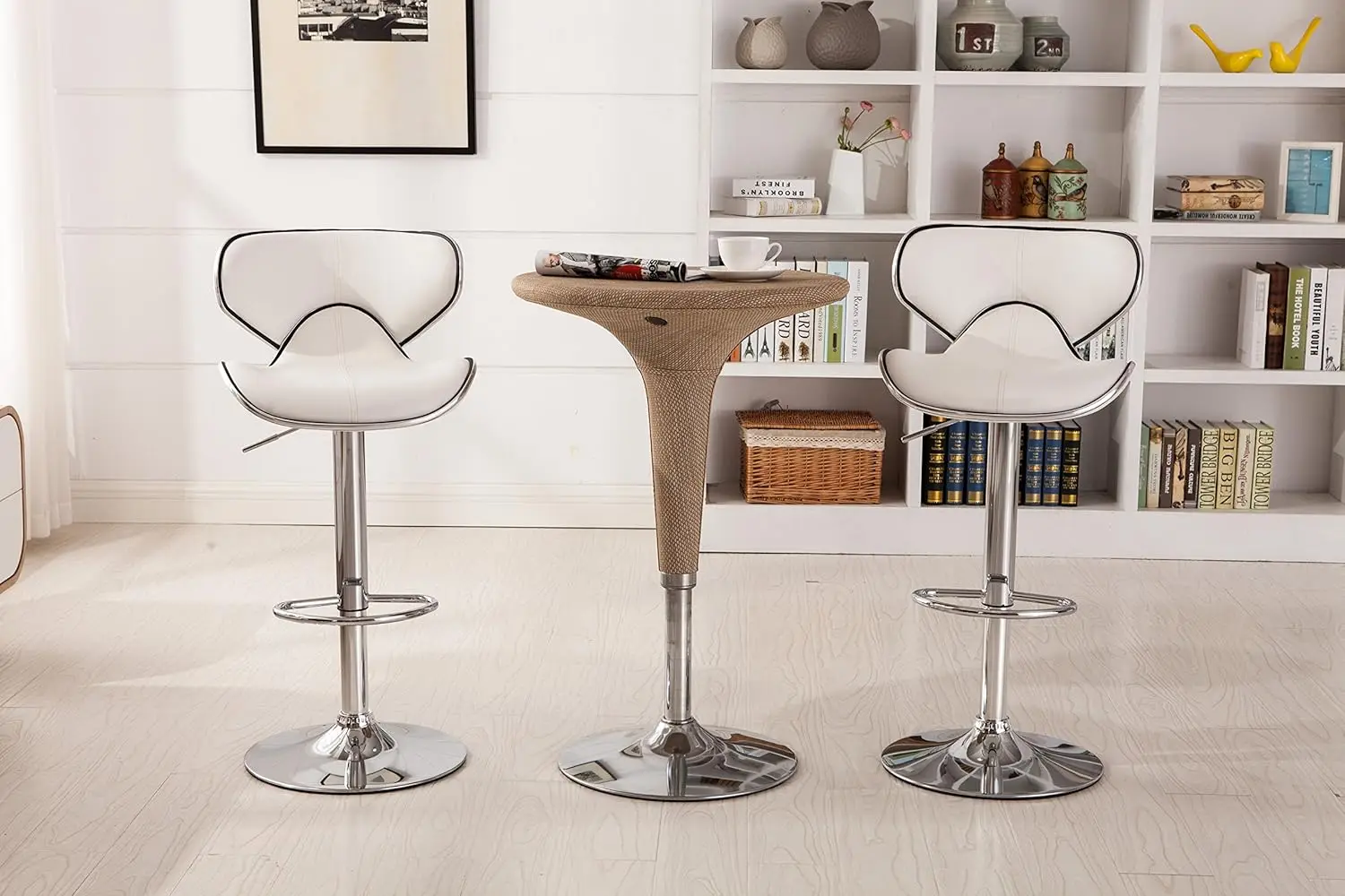 

Masaccio Cushioned Leatherette Upholstery Airlift Adjustable Swivel Barstool with Chrome Base, Set of 2, White
