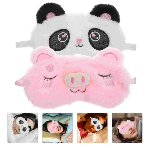 2개 플러시 아이 마스크 만화 커버 아이마스크 보호 휴대용 쉐이드 코튼 소녀