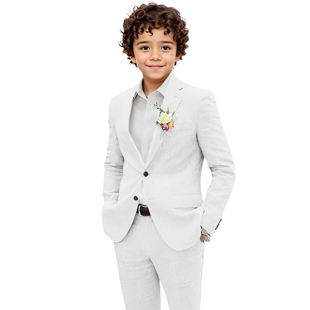 Boys Linen Suit 2 Pieces Formal Wedding Suits for 3-16 Year Old Child Summer Beach Wedding Tuxedo Formal Ring Bearer Outfit