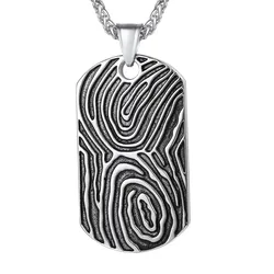 U7 Stainless Steel Enamel Deep Engraved Double Fingerprint Tag Necklaces Man Woman Punk Statement Lover Couple Jewelry Gift