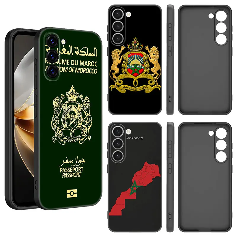 Morocco Flag Passport Phone Case For Samsung Galaxy S20 S21 S23 FE S22 Ultra S10E S10 Lite S8 S9 Plus S7 Edge Black Cover