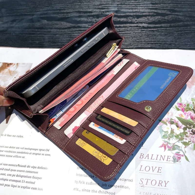 2024 New Women Wallets Genuine Leather Long Purse First Layer Of Cowhide Clutch Bags For Ladies High Capacity Bifold Wallet