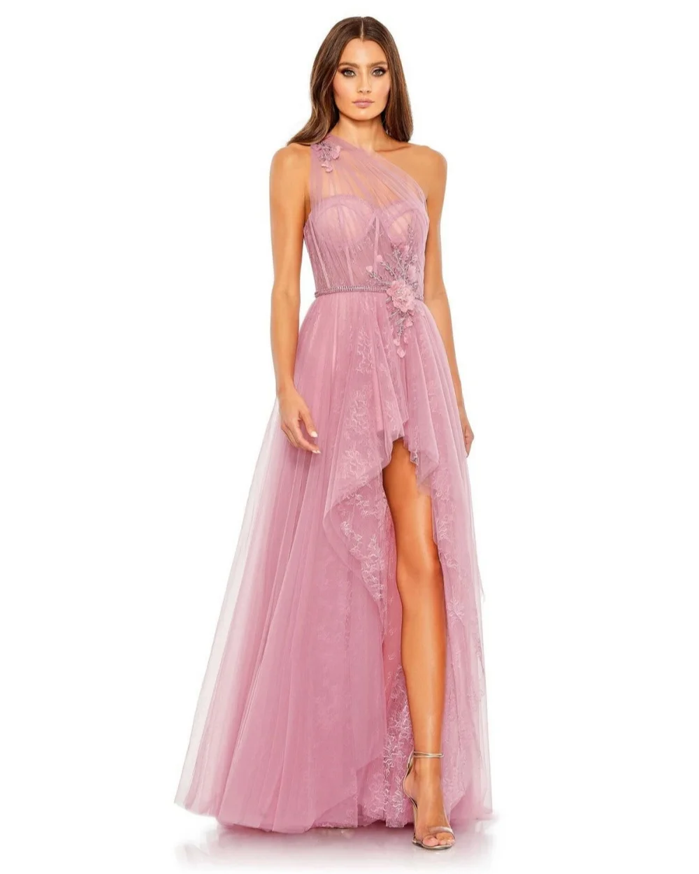 

Customized Fashion Women Tulle Beading Handmade Flower A-Line Evening Dress Classic Off-the-shoulder Sleeveless Long Party Gowns