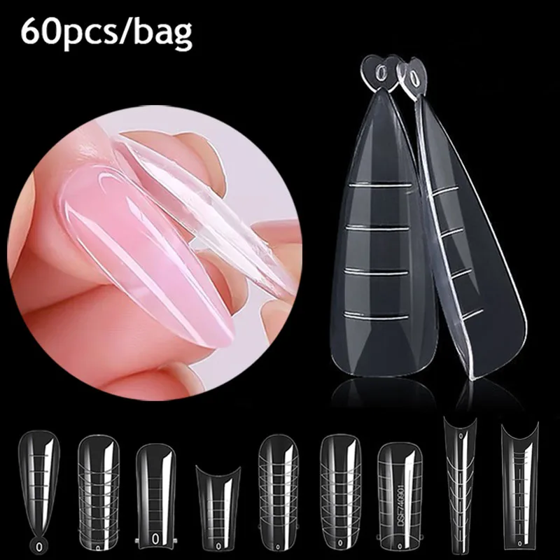 60PCS Nail Forms Clear Top Forms For Nail Extension Quick Building Mold Dual Forms Full Cover Nail Tips Manicure Supplies New