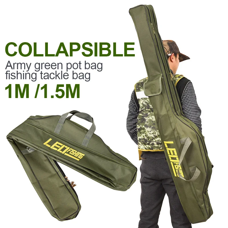 Bolsa de caña de pescar portátil, bolsa de almacenamiento de herramientas para caña de pescar, bolsa de aparejos de pesca plegable de gran capacidad de 2 capas, 100/130/150cm