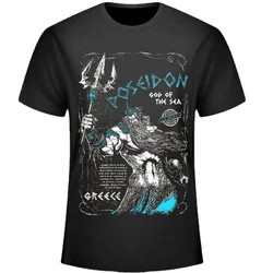 Ancient Greek God of The Sea Poseidon Image T-Shirt for Men, Fashion Design Unisex Short Sleeve O-Neck T-Shirt, Cotton, Summer