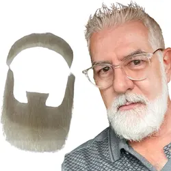 Fake Beard Realistic 100% Human Hair Full Hand Tied Facial Hair Black Goatee False Beards Lace Invisible Fake Face Mustache