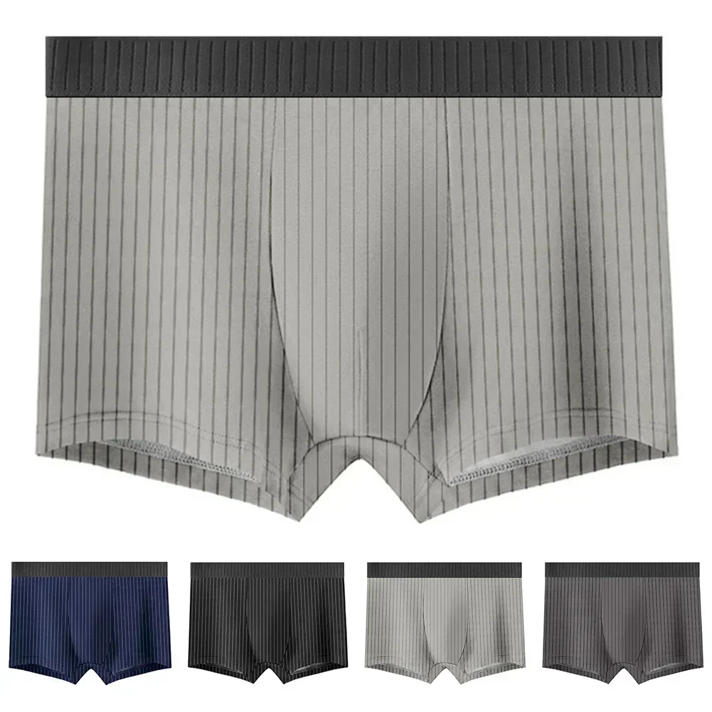 

Mens Ice Silk Seamless Underwear Boxer Briefs Thin Breathable Stripes Simple Teenage Breathable Underpants Young Underwear Boys