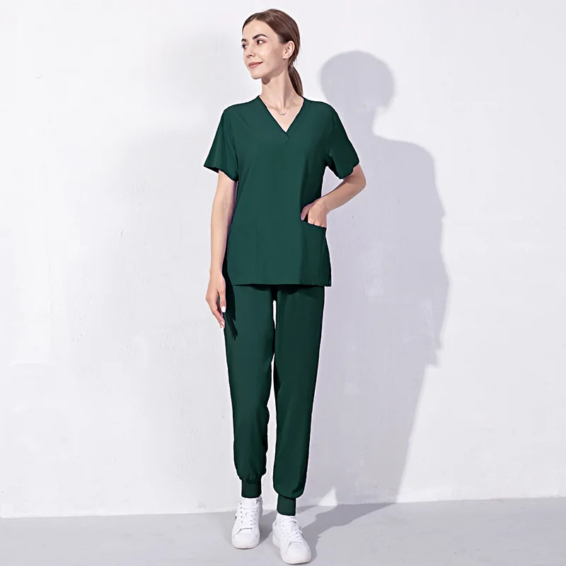 Uniformes médicos elásticos para mujer, conjuntos de batas quirúrgicas de Hospital, Tops de manga corta, pantalones, accesorios de enfermería, ropa