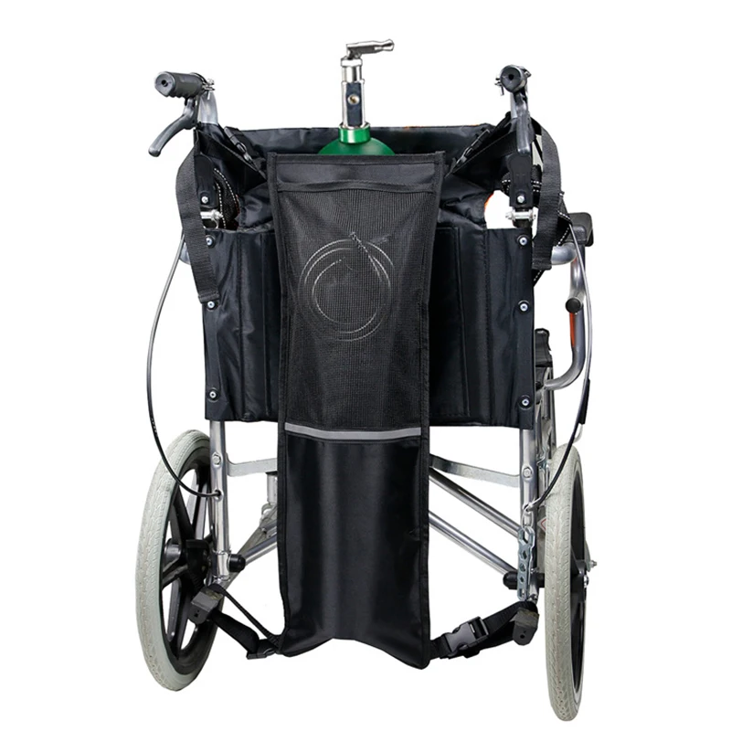 Wheelchair Storage Pouch Tank Holder Universal Stretch Oxford Cloth Non Slip Black Solid Reflective Stripe Oxygen Cylinder Bag