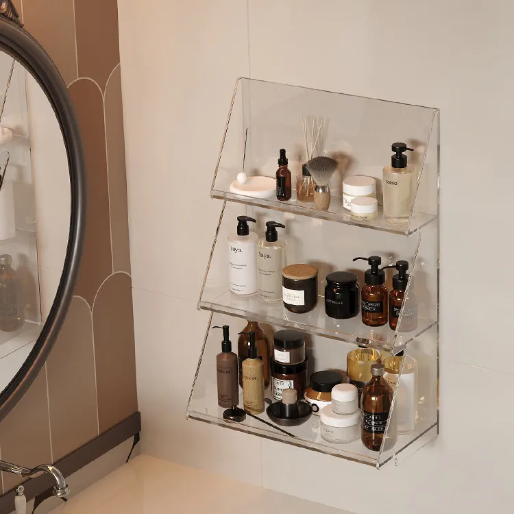 HYS light luxury acrylic bathroom rack wall-mounted toilet storage rack high-end hotel bed and breakfast bathroom storage