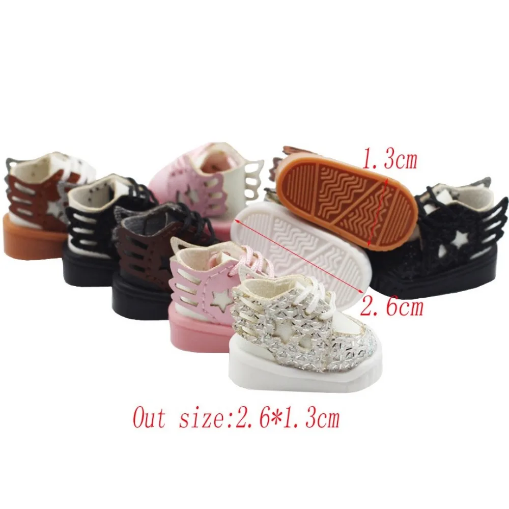 2.6CM 1/12 Bjd Doll Shoes Hollow Out Star Round Toe Doll PU Leather Shoes Mini Lightweight BJD Doll Leather Sneakers Body Dolls