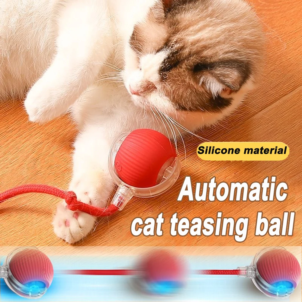 Smart Interactive Ball for Cats Silicone Material Electric Rolling Ball Pet Cat Toys With Long Tail Teaser USB Rechargeable