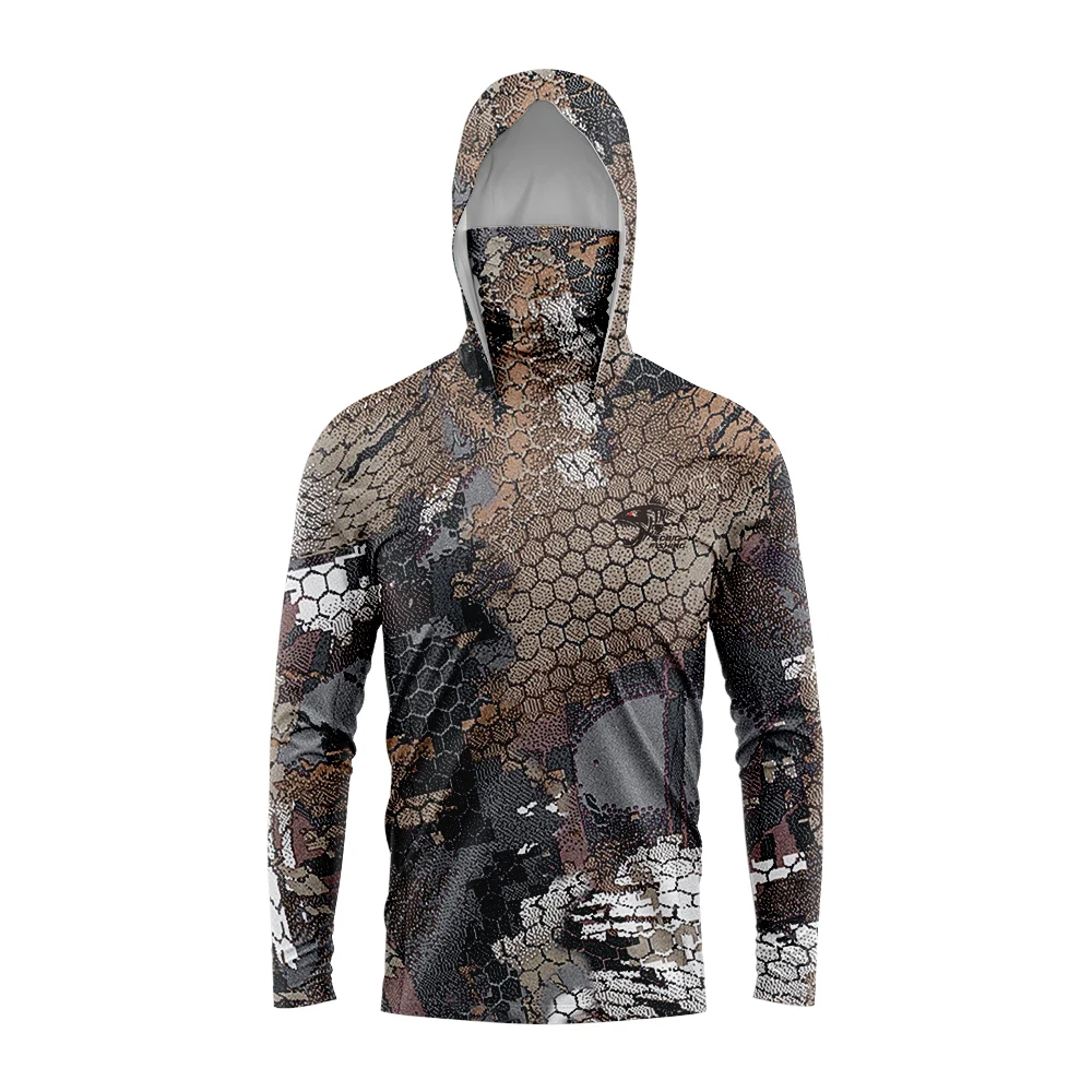 Fishing Hoodie T-shirts Men Long Sleeve Anti-Uv Sun Protection Hoodies Face Mask Apparel Hunting Jungle Camouflage Sea Fishing