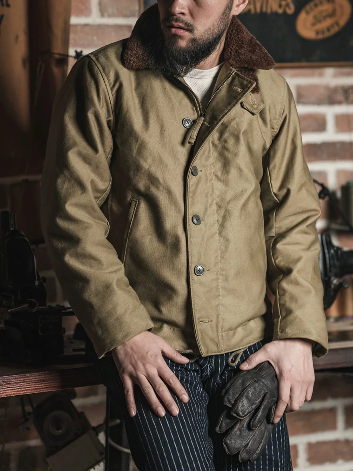 Rugged Bronson Submarine N-1 Deck Jacket 100 Wool Lining Coat 