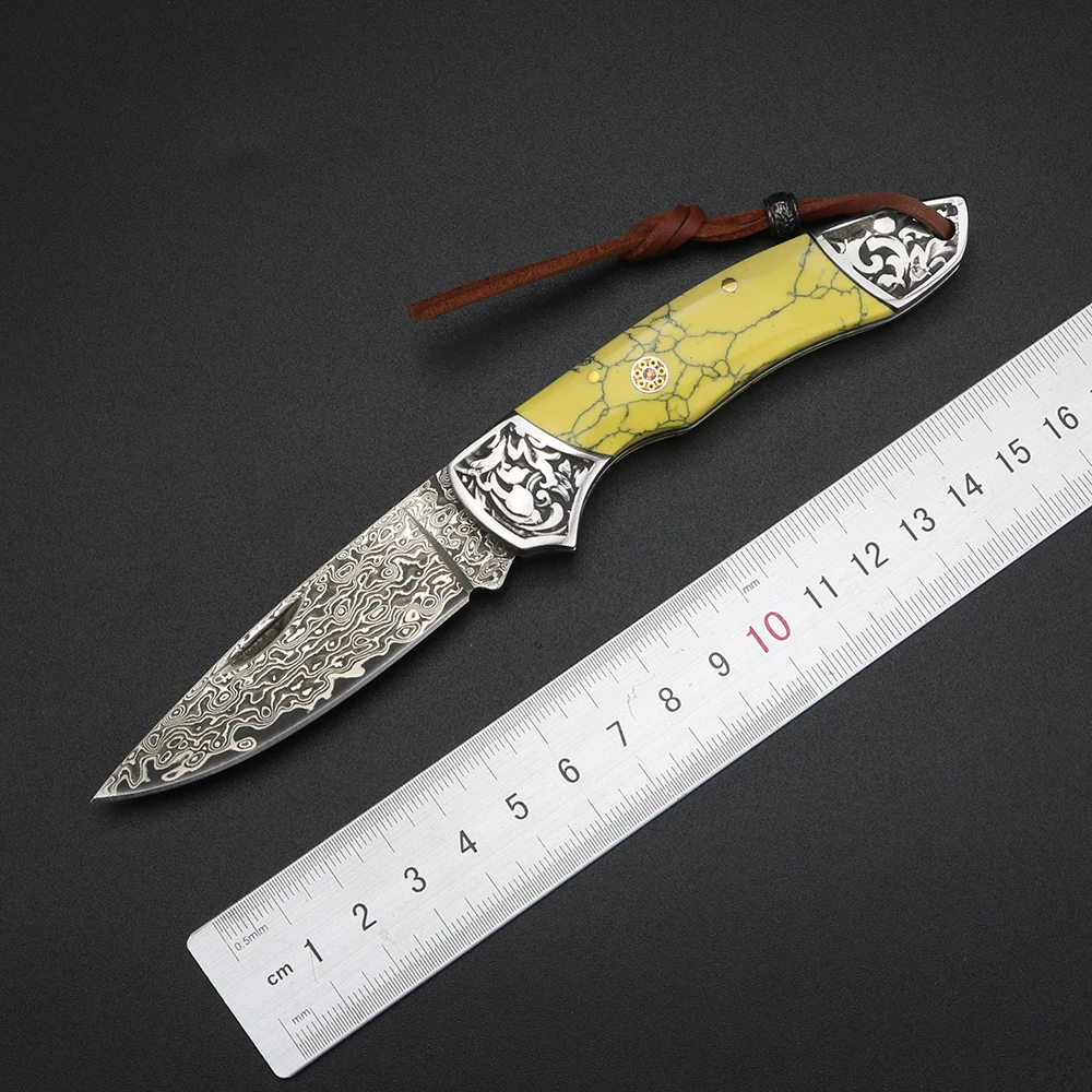 XUANFENG Damascus Outdoor Knife Exquisite Pattern Fruit Knife Portable Folding Knife Pocket Knife