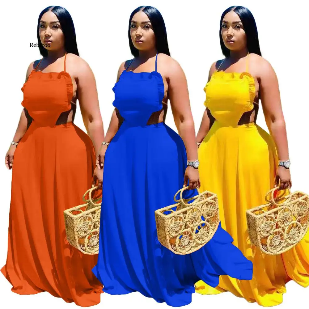 

New Fashion Hanging Neck Sleeveless Hollow High Waist Dress Fashion Business Dinner British Style Women Dress