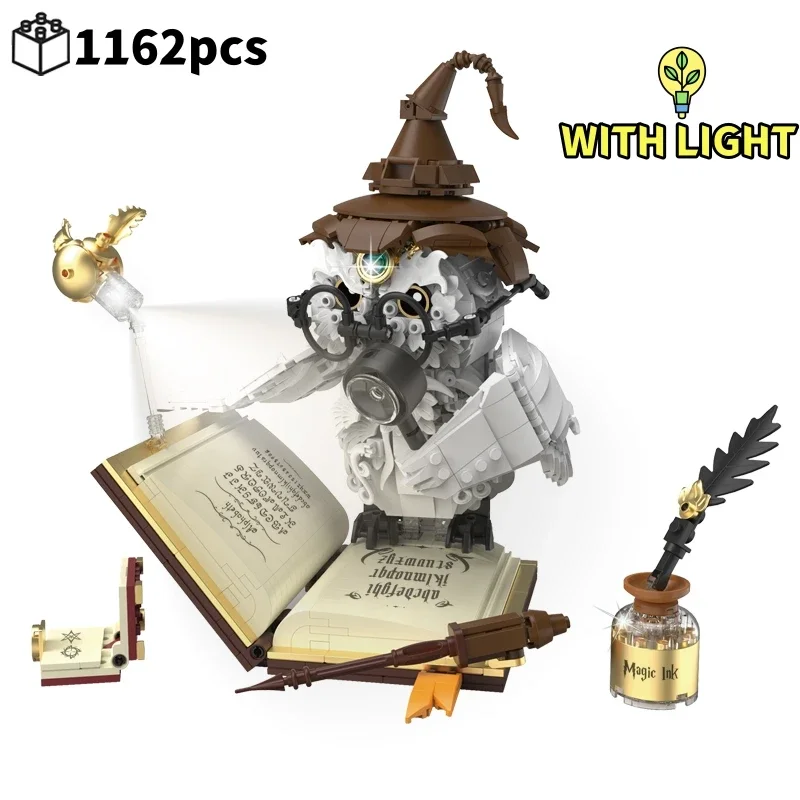 ตัวต่อ DK7037 นกฮูกพ่อมด 1162 ชิ้น ตาเรืองแสง หัวหมุนได้ ชุดประกอบโมเดลแฟนตาซีสำหรับนักสะสม ชุดของเล่นประกอบเอง