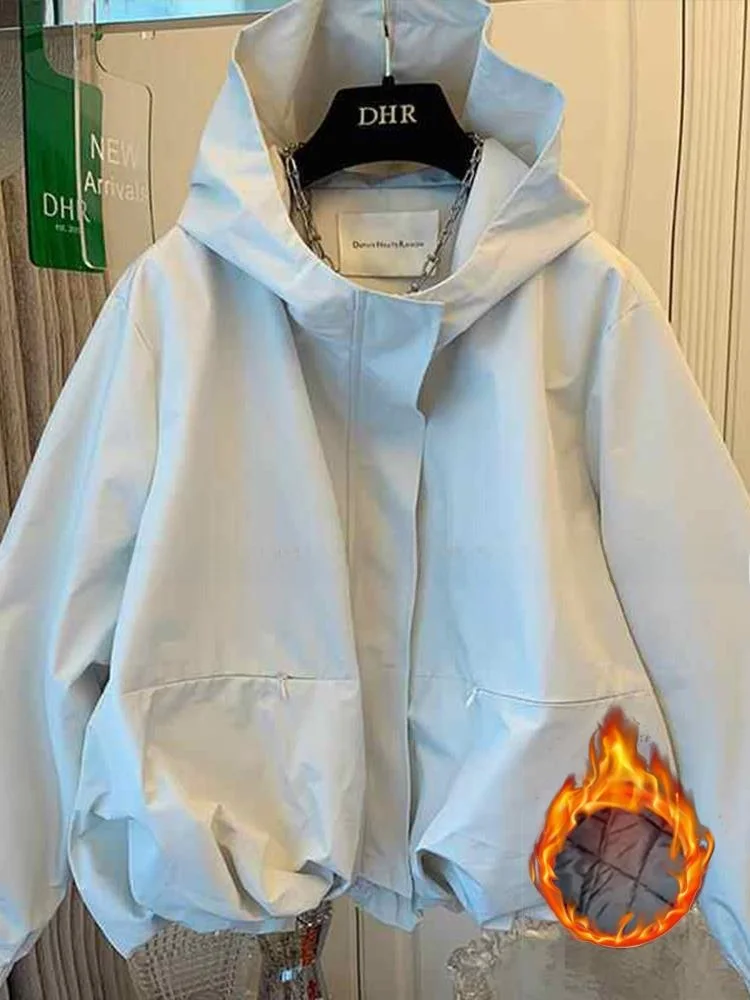 معطف Jaet قطني فريد من نوعه للنساء مع غطاء محرك السيارة لخريف وشتاء جديد Sle Commuter معطف دافئ فضفاض مقاوم للرياح #4