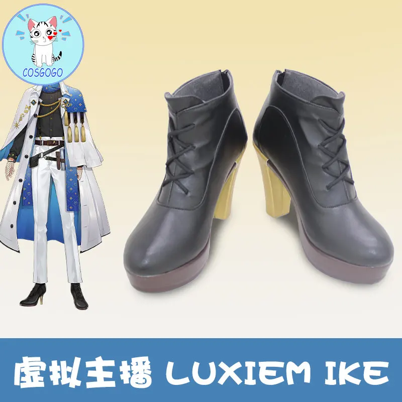 

Vtuber Luxiem Nijisanji Ike Eveland Cosplay shoes black boots high heel for Game Handsome Halloween Role Play Outfit Men Women