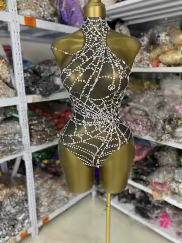 Sparkly Rhinestones Spider Pattern Bodysuit Special Occassion Dress Topic Evening Club Party Stage Costumes Showgirl Cosplay