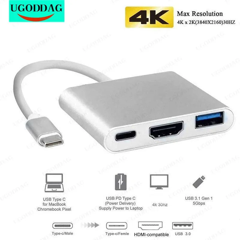 Thunderbolt 3 Adapter USB typu C Hub 4K kompatybilny z HDMI obsługuje Samsung Dex tryb USB-C przetwornik dokerów z PD dla macbooka Pro