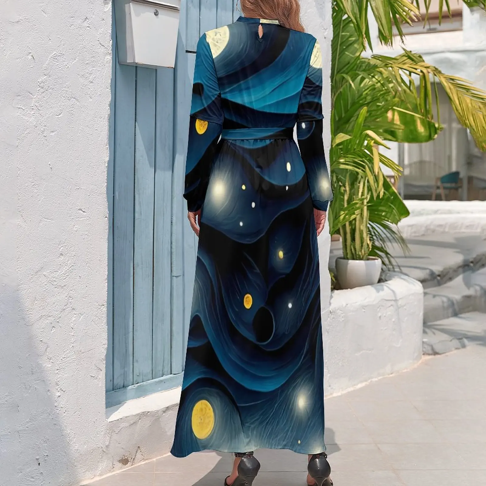 The Starry Night Dress Modern Art Print Kawaii Maxi Dress Stylish Bohemia Long Dresses High Waist Graphic Vestido