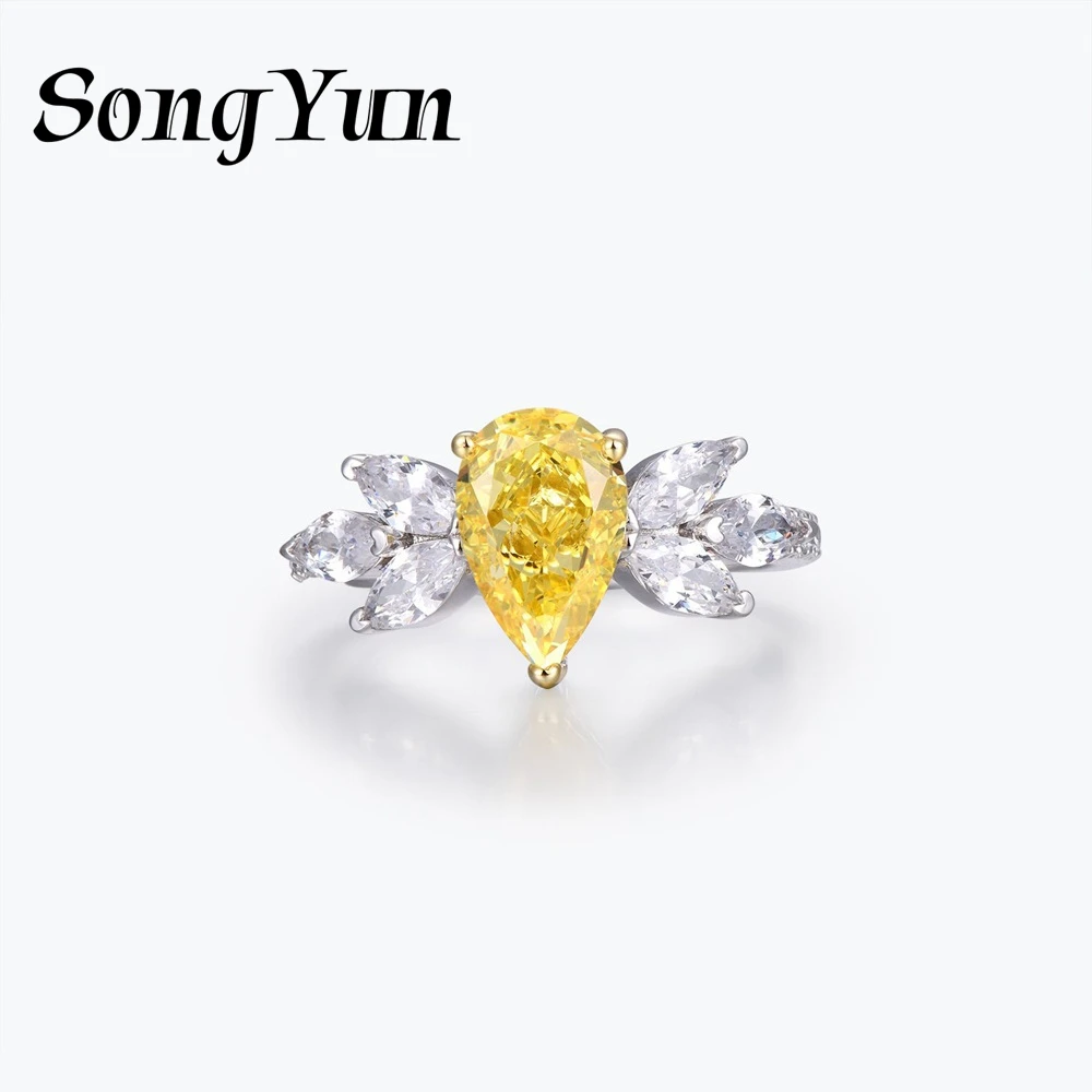 

SONGYUN Luxury Jewelry 925 Sterling Silver Ring Zircon 5A Grade Oval Engagement for Fiancee 18K Gold Plated Fine Jewelry Rings