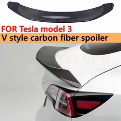 2017-2022 V Style Spoiler for Tesla Model 3 Real Carbon Fiber / FRP Matte Carbon Rear Trunk Wing