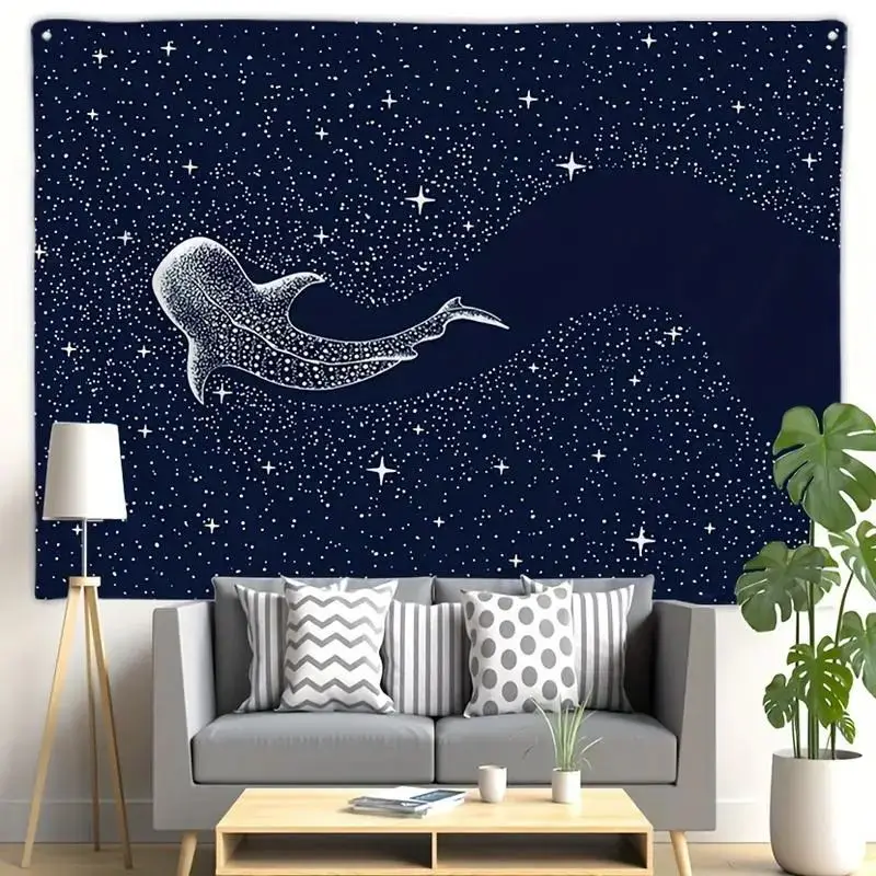 VIKAMA Starry Sky Whale Shark Wall Tapestry Polyester Wall Hanging for Living Room Bedroom Ocean Aesthetic Boho Home Decor